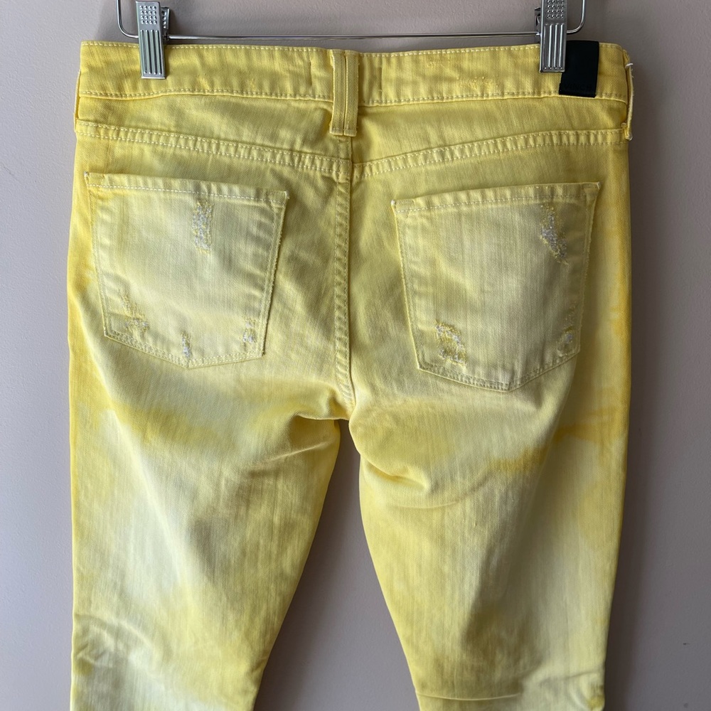 Vince Tie Dyed Yellow Skinny Jeans Distressed Mid Rise Size 28 - Picture 3 of 5